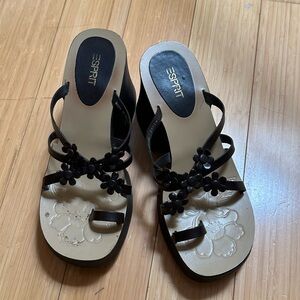 Vintage Esprit Y2K Chunky Platform Brown Leather Flower Sandals, Made in Brazil